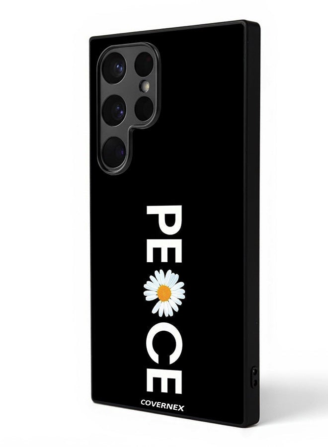 Covernex Samsung Galaxy S23 Ultra Protective Case Cover Printed Featuring Minimalist PEACE with Daisy Graphic - Image 1